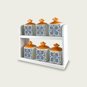 Set 6 Barattoli Puertorico In Ceramica Con Mensola