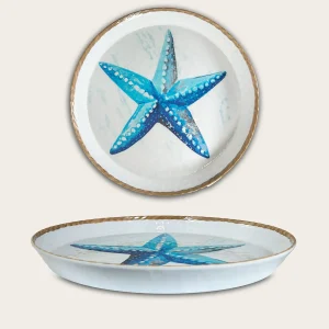 Piatto Rotondo Bordato In Melamina Decoro Marine