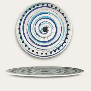Piatto Rotondo Basso In Melamina Decoro Spirale Blu
