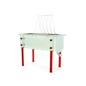 Banco per disopercolare, 750mm, rinforzato ai bordi e gambe, fondo trapezoidale, inox CLASSIC