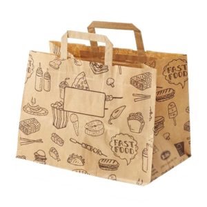 Shopper in carta color avana con stampe