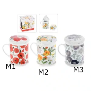 Tazza tisaniera "Flowers" in porcellana con scatola regalo